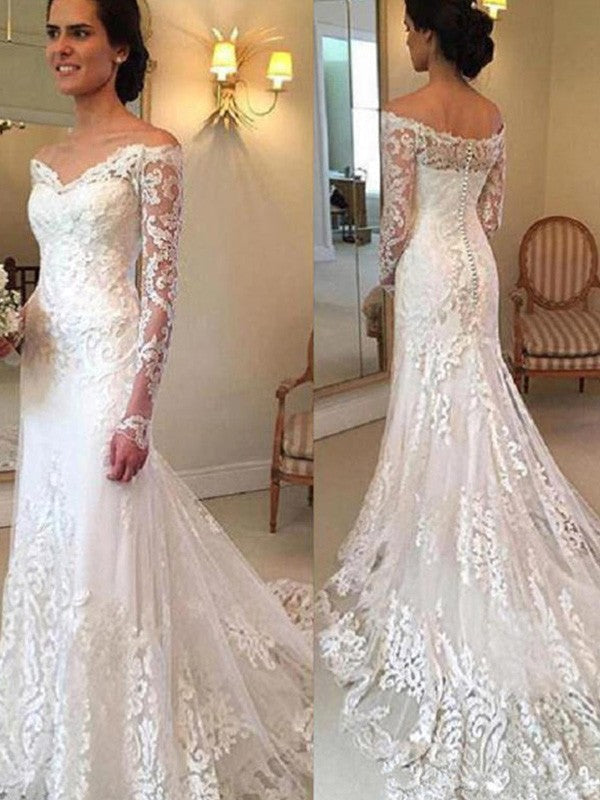 Mermaid Lace Long Sleeve Train Wedding Dress - Chloe Dress