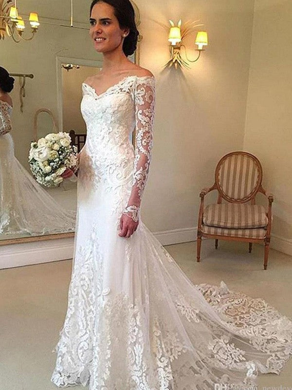 Mermaid Lace Long Sleeve Train Wedding Dress - Chloe Dress