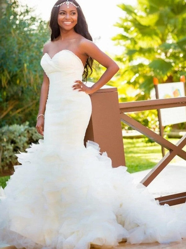 Mermaid Sweetheart Organza Sleeveless Train Wedding Dress - Chloe Dress
