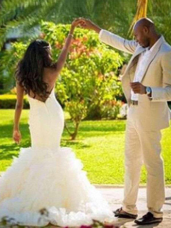 Mermaid Sweetheart Organza Sleeveless Train Wedding Dress - Chloe Dress