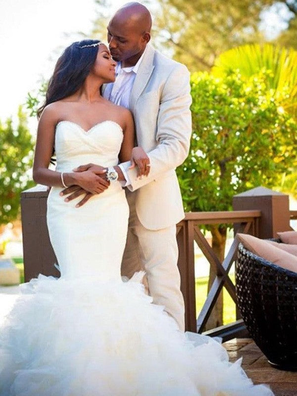 Mermaid Sweetheart Organza Sleeveless Train Wedding Dress - Chloe Dress