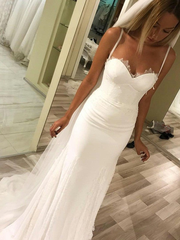 Sheath Sweetheart Lace Sleeveless Train Wedding Dress - Chloe Dress