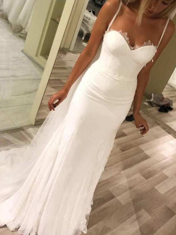 Sheath Sweetheart Lace Sleeveless Train Wedding Dress - Chloe Dress