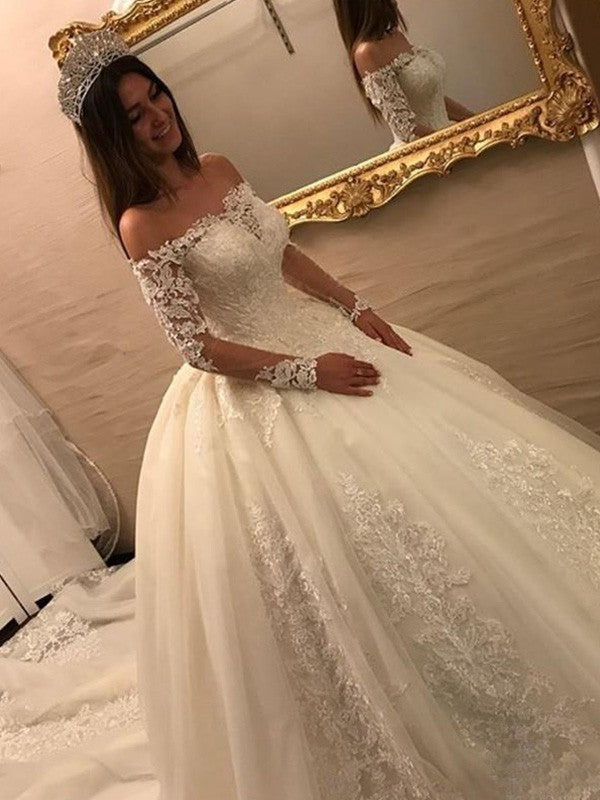 Ball Gown Tulle Long Sleeve Train Wedding Gown - Chloe Dress