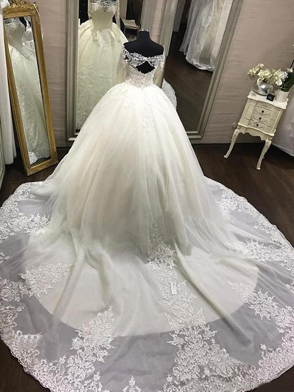 Ball Gown Tulle Long Sleeve Train Wedding Gown - Chloe Dress