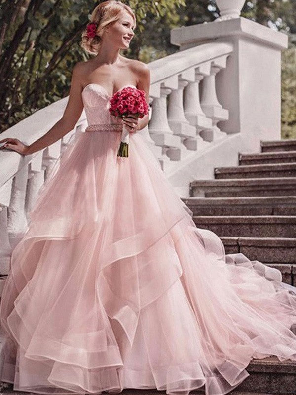 Ball Gown Sweetheart Organza Sleeveless Train Wedding Gown - Chloe Dress