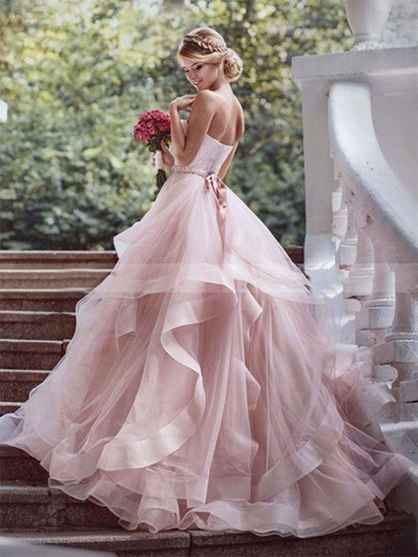 Ball Gown Sweetheart Organza Sleeveless Train Wedding Gown - Chloe Dress