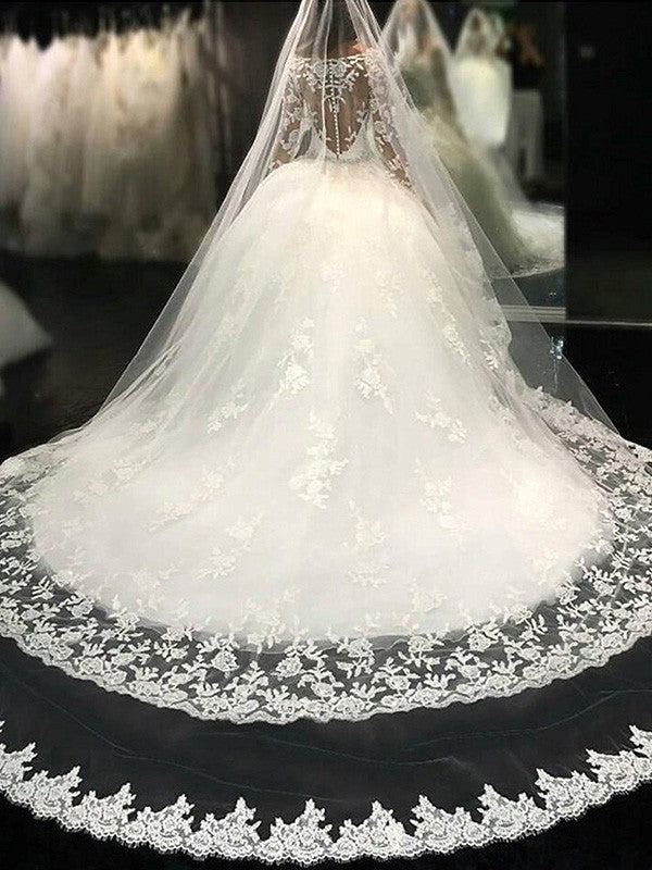 Ball Gown Tulle Long Sleeve Train Wedding Gown - Chloe Dress