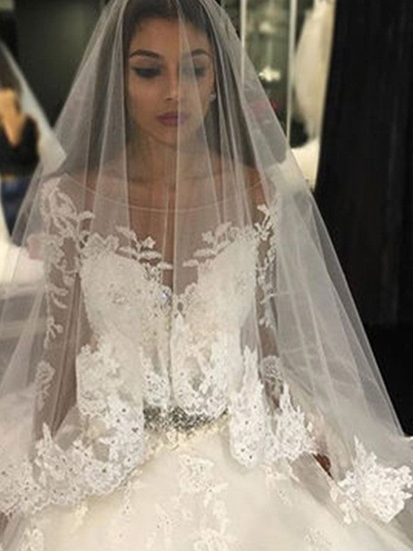 Ball Gown Tulle Long Sleeve Train Wedding Gown - Chloe Dress