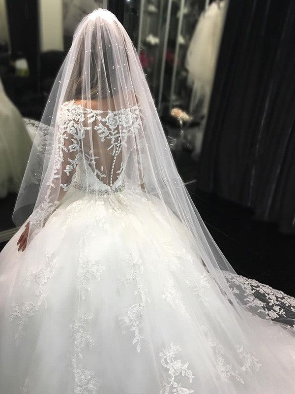 Ball Gown Tulle Long Sleeve Train Wedding Gown - Chloe Dress
