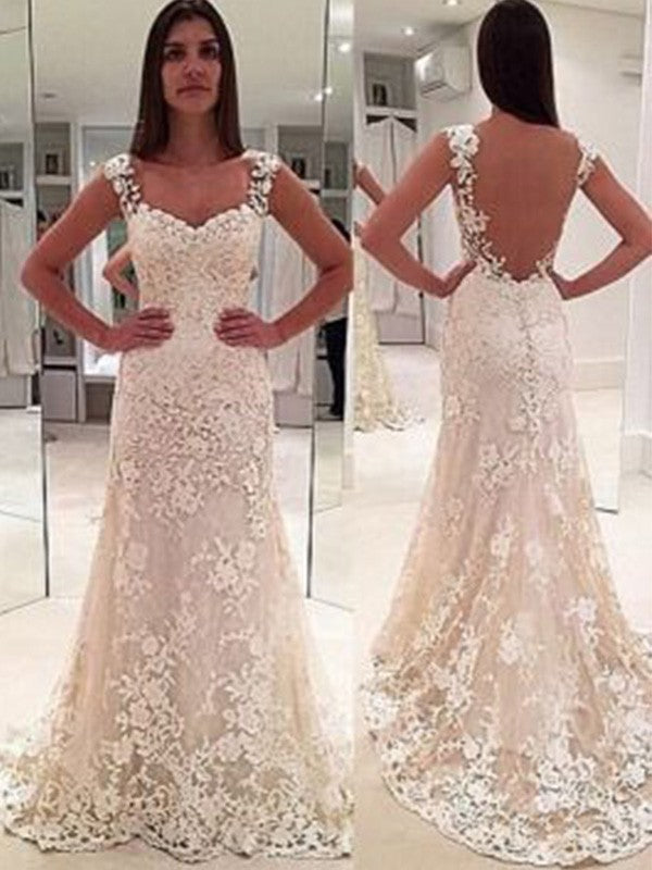 Sheath Sweetheart Lace Sleeveless Train Wedding Dress - Chloe Dress