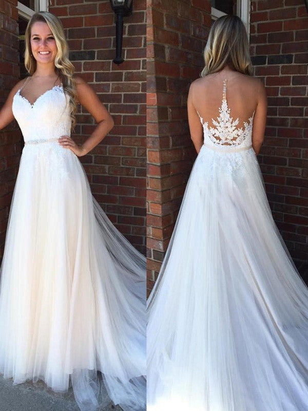 A-Line Tulle Sleeveless Train Wedding Dress - Chloe Dress