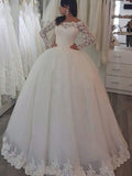 Ball Gown Lace Long Sleeve Train Wedding Gown - Chloe Dress