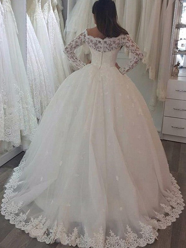Ball Gown Lace Long Sleeve Train Wedding Gown - Chloe Dress