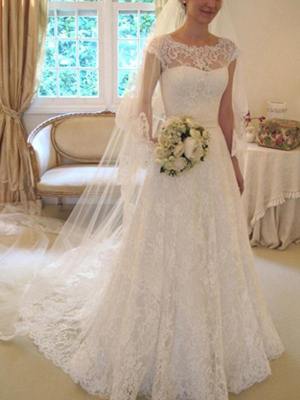 A-Line Square Neck Lace Short Sleeve Train Mini Wedding Dress - Chloe Dress
