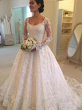 Ball Gown Lace Long Sleeve Ruffled Wedding Gown - Chloe Dress