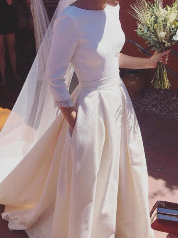 A-Line Crepe Three-Quarter Sleeve Ruffled Wedding Dress - Chloe Dress