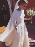 A-Line Crepe Three-Quarter Sleeve Ruffled Wedding Dress - Chloe Dress