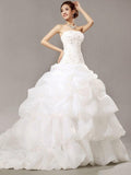 Ball Gown Strapless Lace Sleeveless Pleated Wedding Gown - Chloe Dress