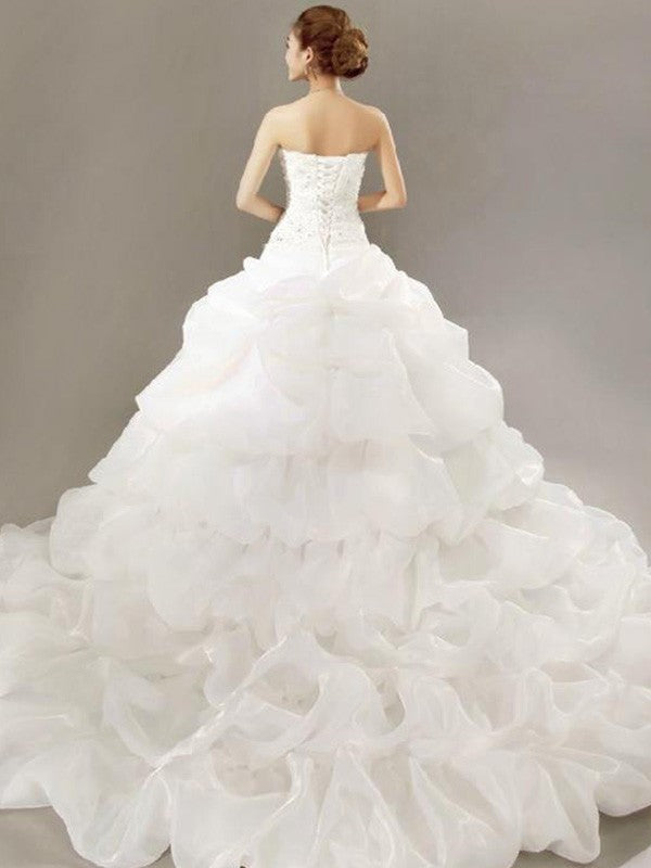 Ball Gown Strapless Lace Sleeveless Pleated Wedding Gown - Chloe Dress