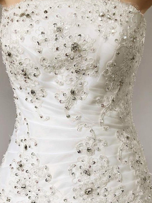 Ball Gown Strapless Lace Sleeveless Pleated Wedding Gown - Chloe Dress