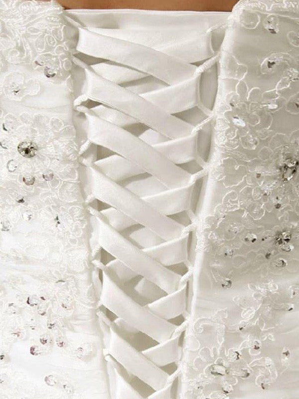 Ball Gown Strapless Lace Sleeveless Pleated Wedding Gown - Chloe Dress