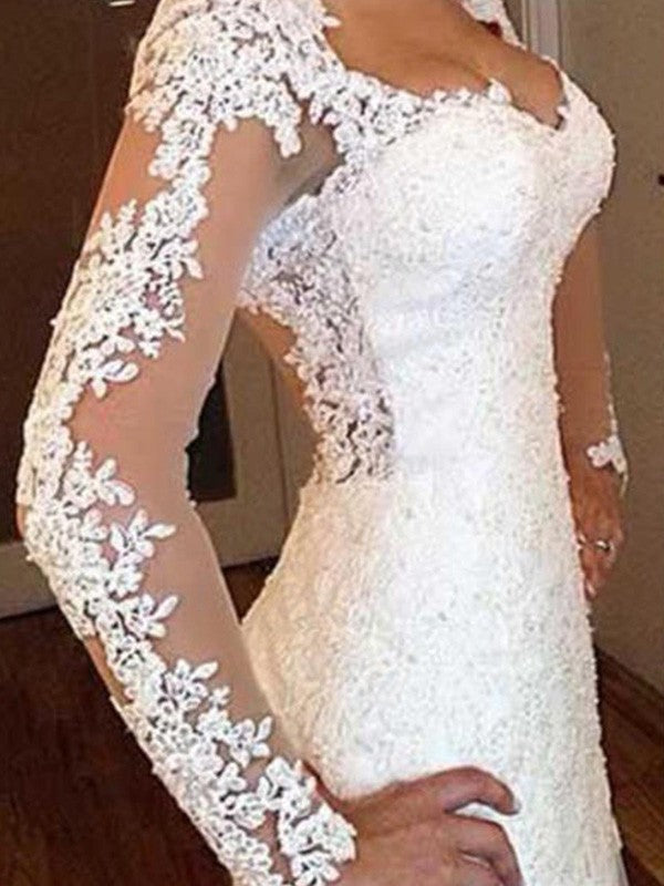 Mermaid V-Neck Lace Long Sleeve Train Wedding Dress - Chloe Dress