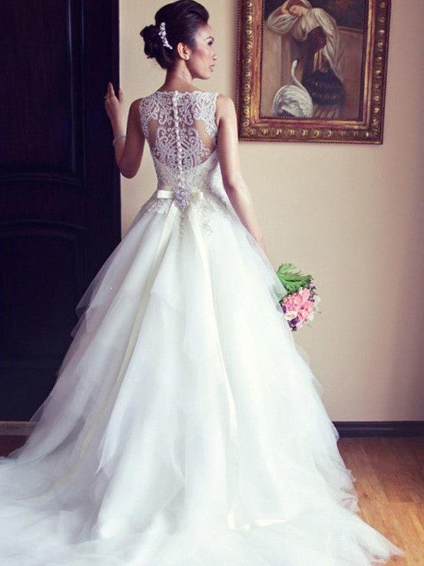 A-Line Tulle Sleeveless Train Wedding Dress - Chloe Dress