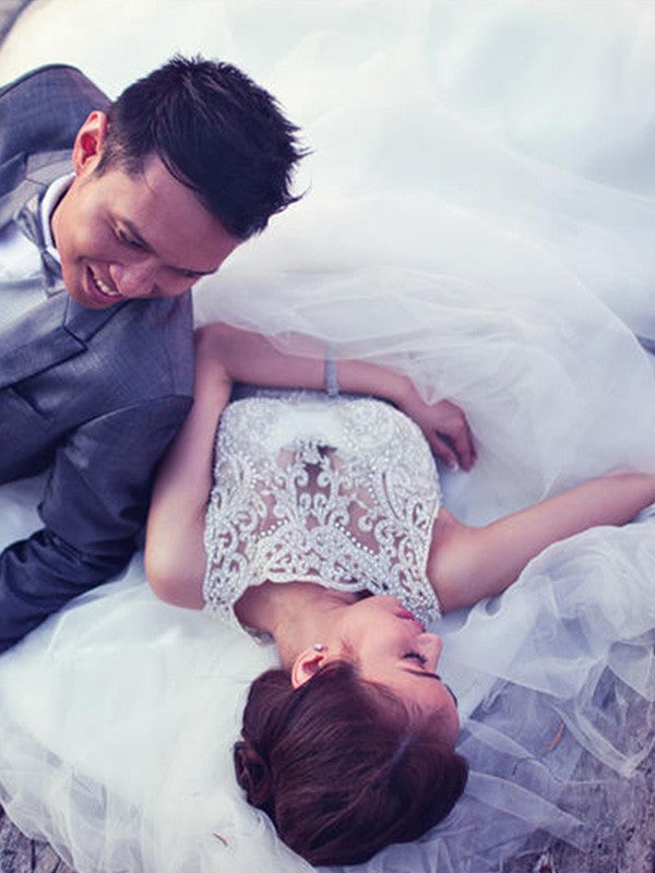 A-Line Tulle Sleeveless Train Wedding Dress - Chloe Dress