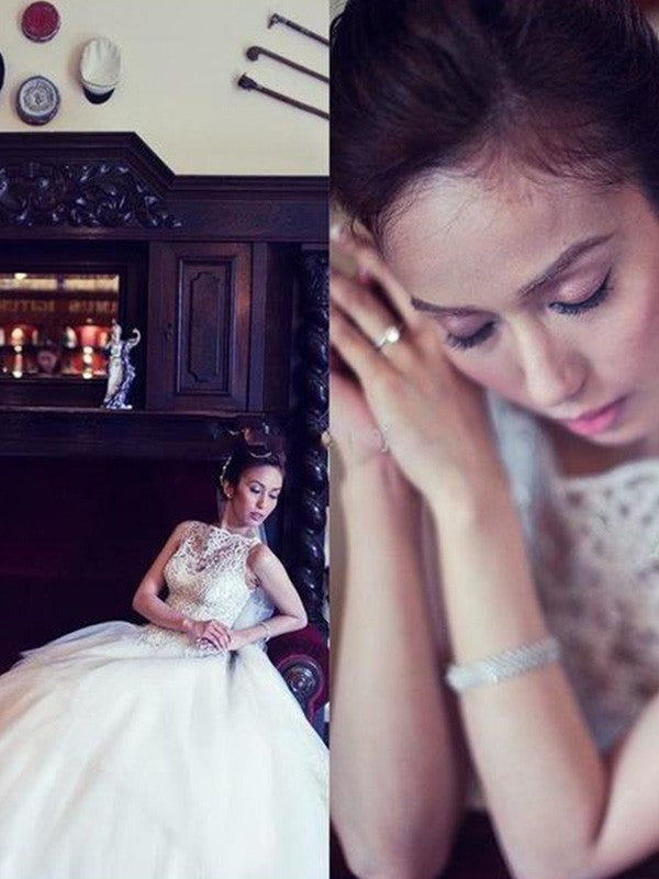A-Line Tulle Sleeveless Train Wedding Dress - Chloe Dress