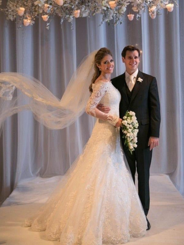 Mermaid Tulle Long Sleeve Train Wedding Dress - Chloe Dress