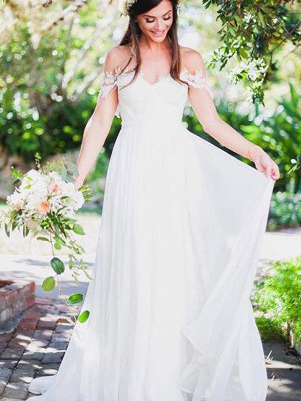 A-Line Chiffon Sleeveless Train Wedding Dress - Chloe Dress