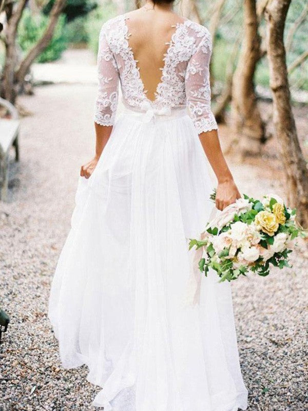 A-Line V-Neck Chiffon Train Wedding Dress - Chloe Dress