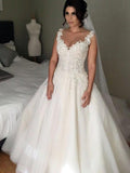 Ball Gown V-Neck Tulle Sleeveless Train Wedding Gown - Chloe Dress