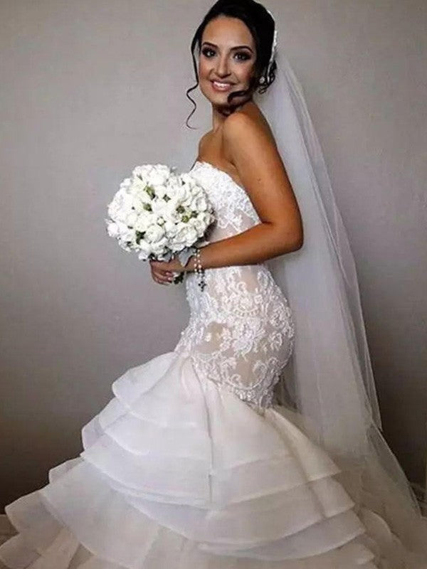 Mermaid Sweetheart Lace Sleeveless Ruffled Wedding Dress - Chloe Dress