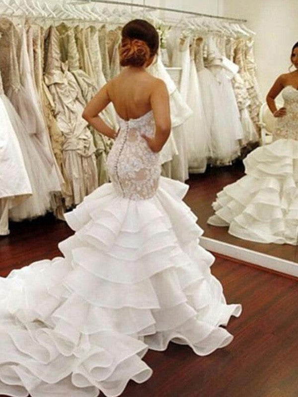 Mermaid Sweetheart Lace Sleeveless Ruffled Wedding Dress - Chloe Dress