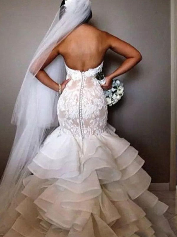 Mermaid Sweetheart Lace Sleeveless Ruffled Wedding Dress - Chloe Dress