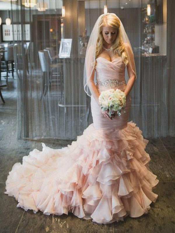 Mermaid Sweetheart Organza Sleeveless Ruffled Wedding Dress - Chloe Dress