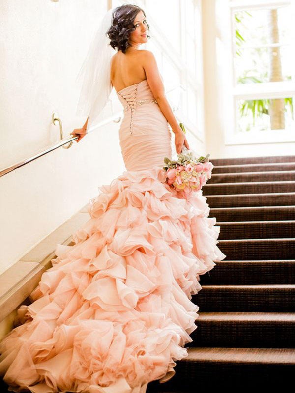 Mermaid Sweetheart Organza Sleeveless Ruffled Wedding Dress - Chloe Dress