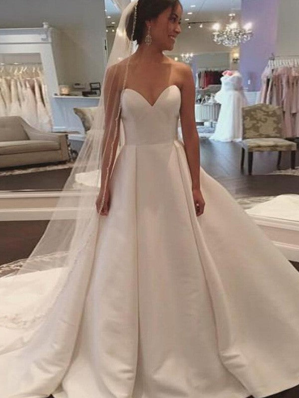 Ball Gown Sweetheart Satin Sleeveless Train Wedding Gown - Chloe Dress
