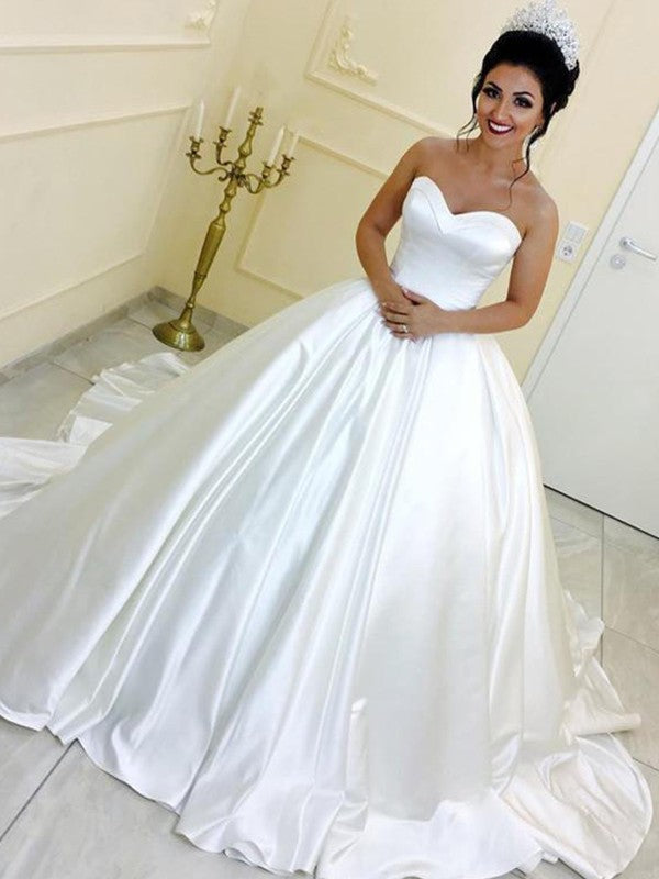 Ball Gown Sweetheart Satin Sleeveless Train Wedding Gown - Chloe Dress