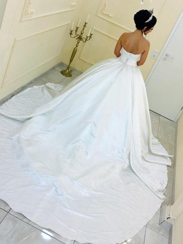 Ball Gown Sweetheart Satin Sleeveless Train Wedding Gown - Chloe Dress