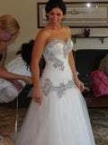 A-Line Sweetheart Tulle Sleeveless Rhinestone Floor-Length Wedding Dress - Chloe Dress