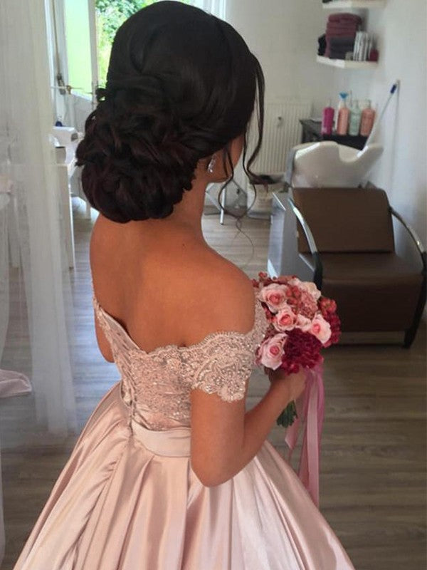 Ball Gown Satin Sleeveless Ruffled Wedding Gown - Chloe Dress