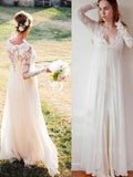 Empire Waist V-Neck Chiffon Long Sleeve Floor-Length Wedding Dress - Chloe Dress