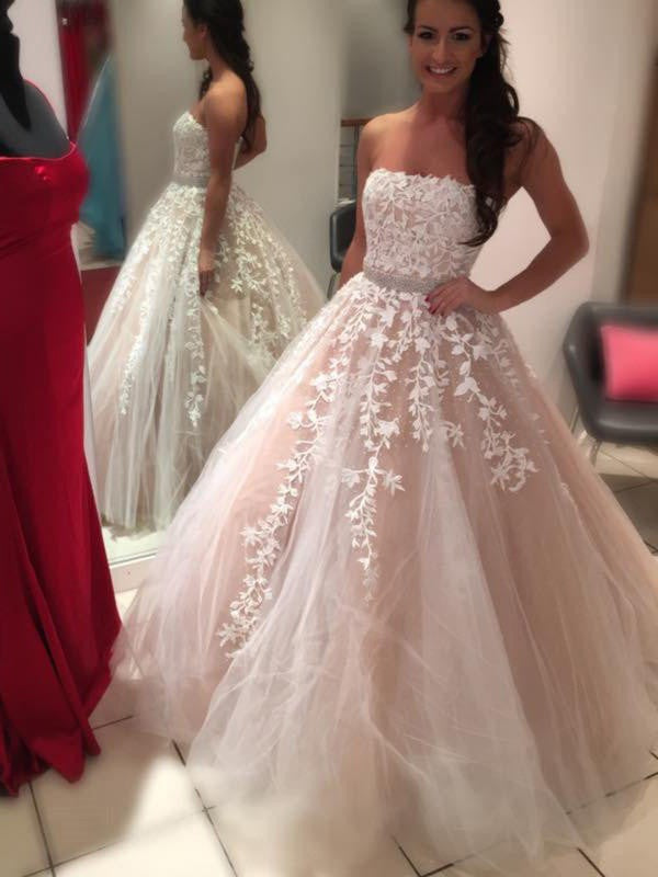 Ball Gown Strapless Tulle Sleeveless Train Wedding Gown - Chloe Dress