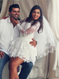 A-Line Lace Long Sleeve Applique Mini Wedding Dress - Chloe Dress