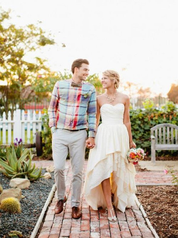 A-Line Sweetheart Chiffon Sleeveless Ruffled Wedding Dress - Chloe Dress