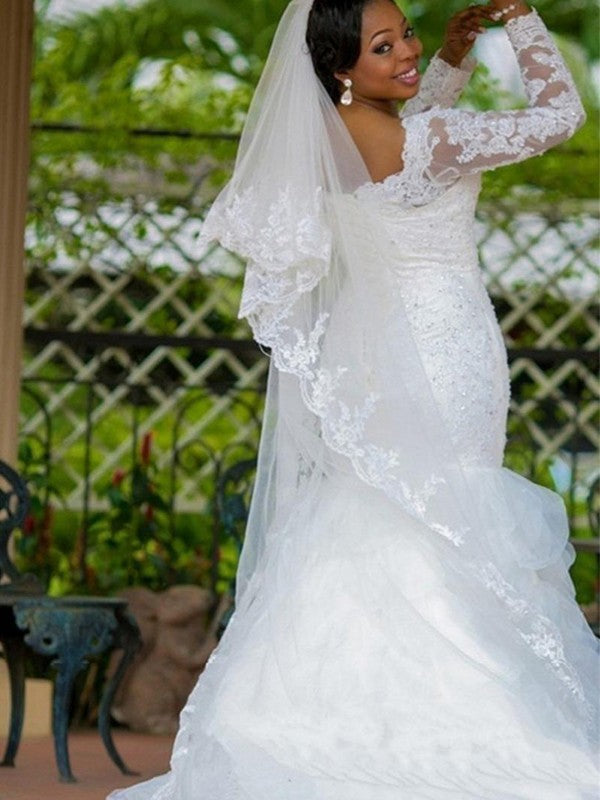 Mermaid Square Neck Organza Long Sleeve Train Wedding Dress - Chloe Dress