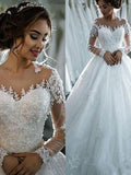 Ball Gown Tulle Long Sleeve Train Wedding Gown - Chloe Dress